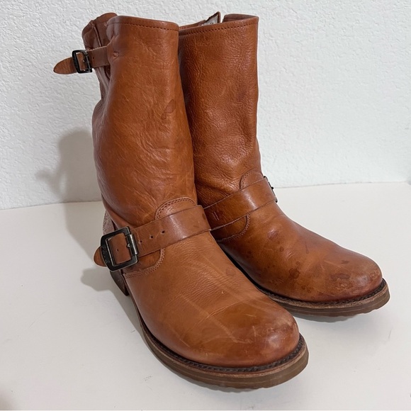 Frye Veronica Whiskey Short Mid Calf Belted Leather Moto Boots 7 - Picture 4 of 16